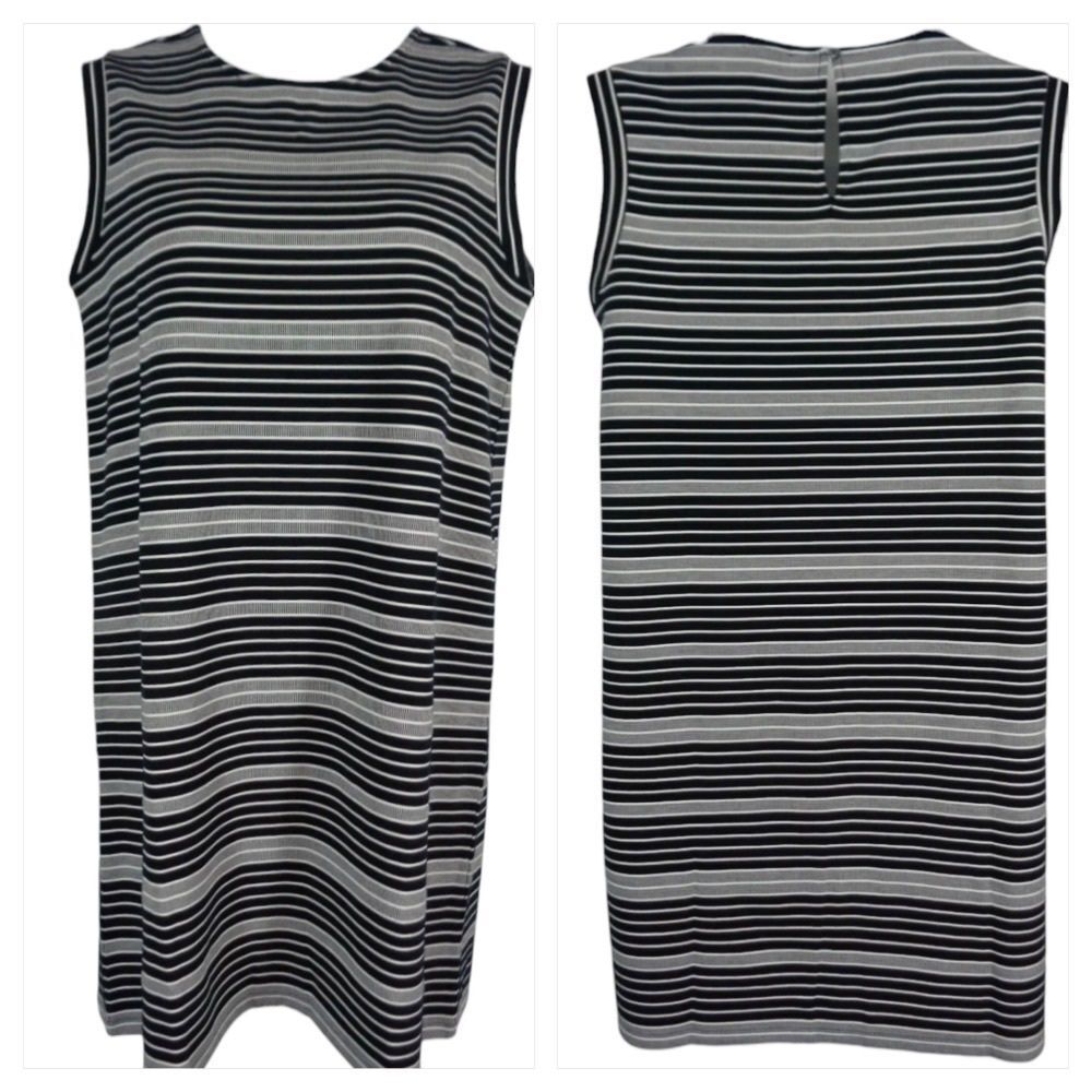 LOFT Crew Neck Sleeveless Stripes Textured Tank Dress